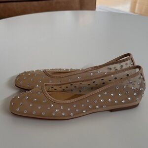 Beige and Silver Studded Women's Ballet Flats